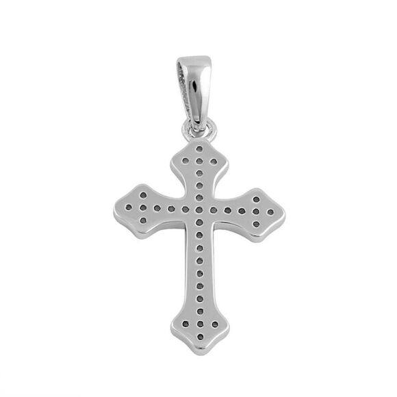 Sterling Silver Rustic Cross Clear CZ Necklace Pendant - Picture 4 of 4